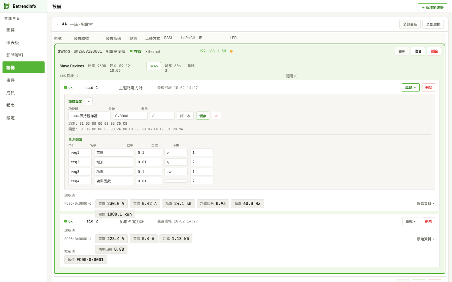 Betrendinfo 設備頁
